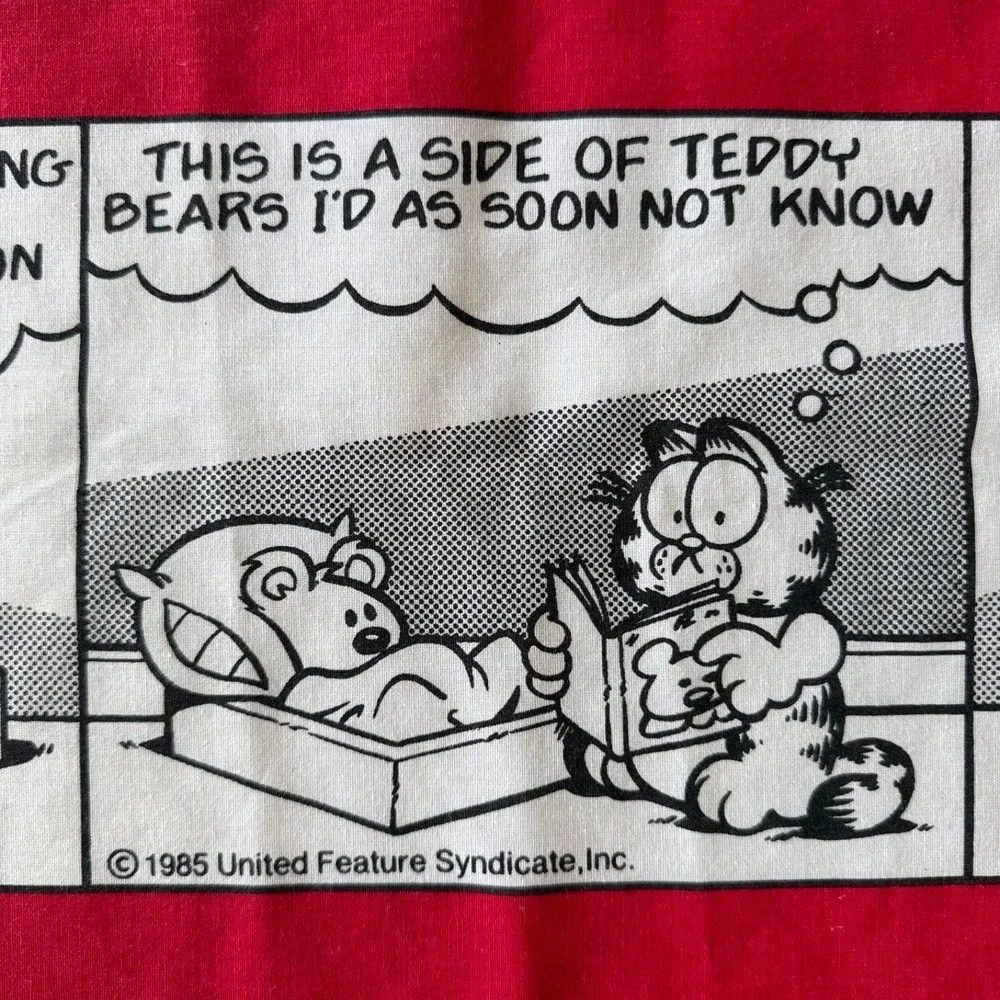 5pc Vintage Garfield Window Curtain Set Tablecloth Valance Panels Red Comic